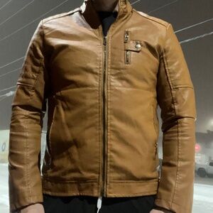 Brand New Men's Faux Leather Jacket. Camel Brown. Medium